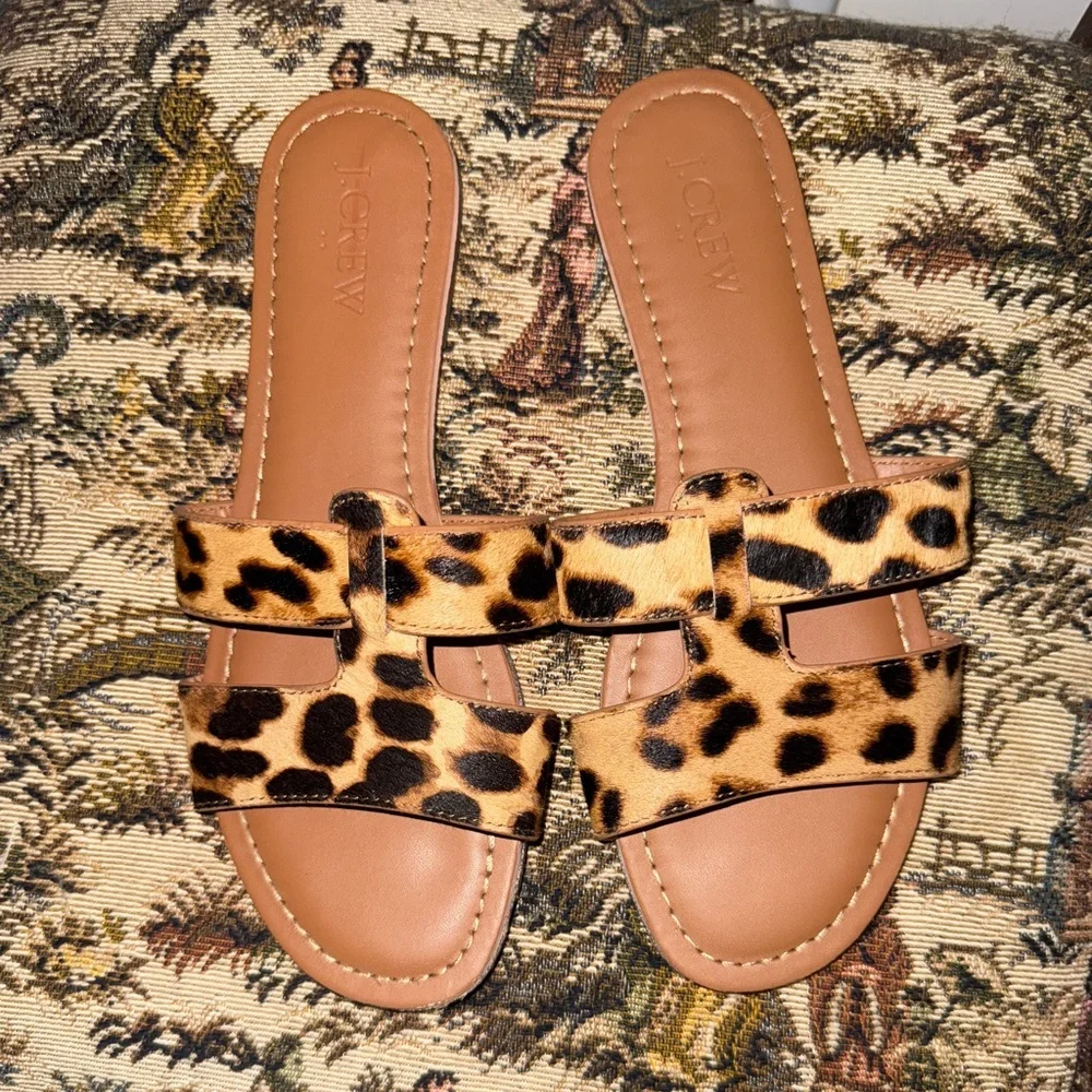 J.Crew Calf Hair Leopard Beachside Slide Sandals | Size 6